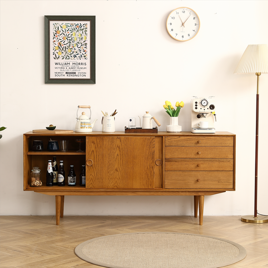 （缺货）Oak Two Door Four Drawer Cabinet for Restaurant and Kitchen Storage.Sideboard Buffet Cabinet 68.90inch