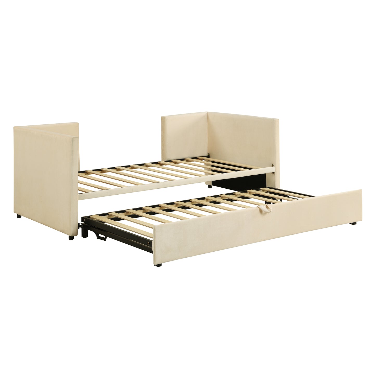 Twin Size Upholstered daybed with Pop Up Trundle, Beige