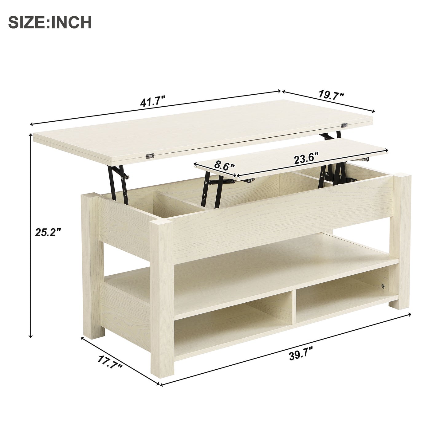 [VIDEO provided] ON-TREND Lift Top Coffee Table, Multi-Functional Coffee Table with Open Shelves, Modern Lift Tabletop Dining Table for Living Room, Home Office, Rustic Ivory