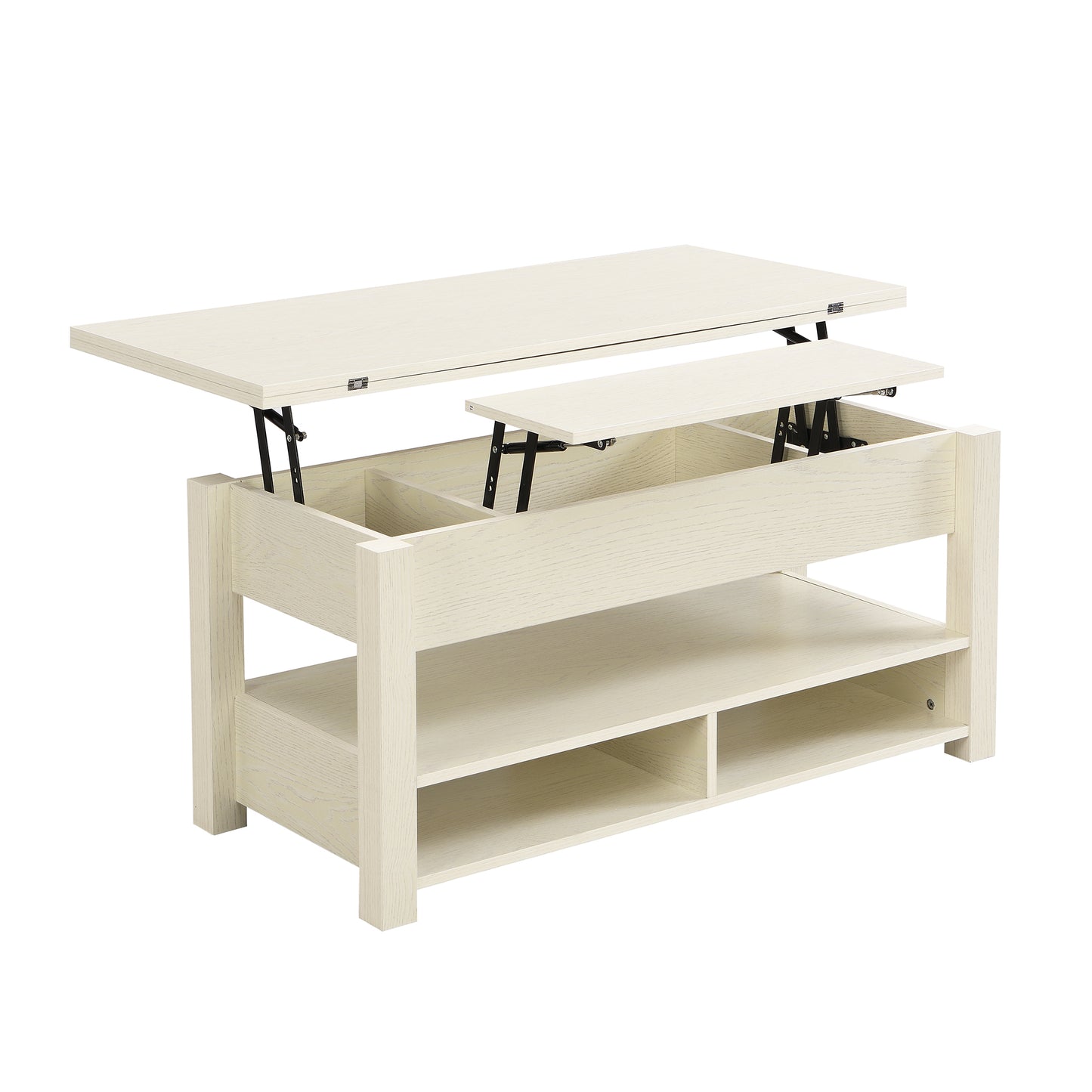 [VIDEO provided] ON-TREND Lift Top Coffee Table, Multi-Functional Coffee Table with Open Shelves, Modern Lift Tabletop Dining Table for Living Room, Home Office, Rustic Ivory