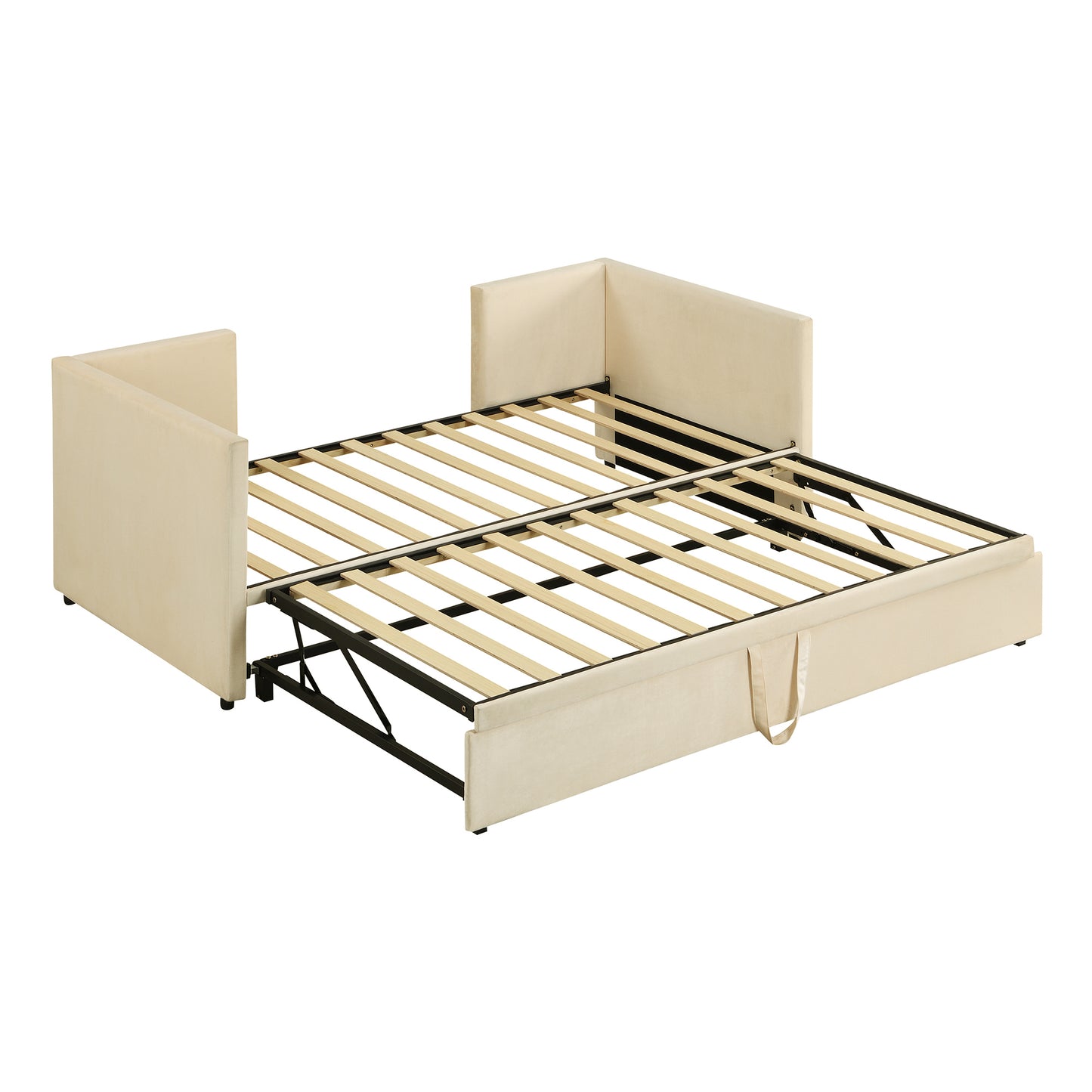 Twin Size Upholstered daybed with Pop Up Trundle, Beige