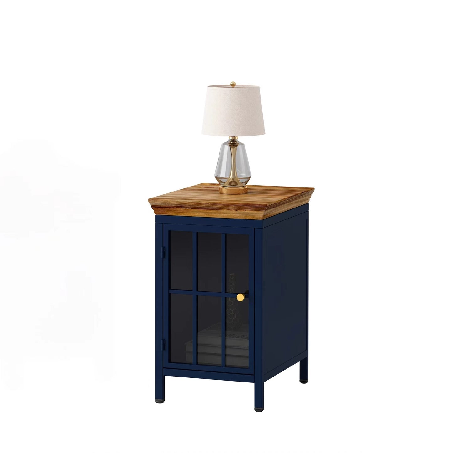 Nightstand with Storage Cabinet & Solid Wood Tabletop, Bedside Table, Sofa Side Coffee Table for Bedroom, Living Room, Dark Blue