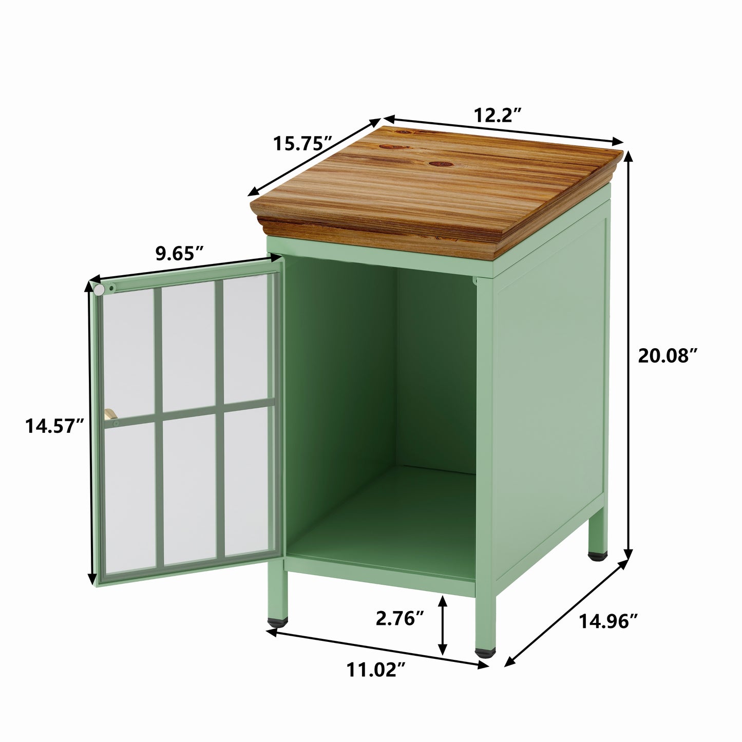 Nightstand with Storage Cabinet & Solid Wood Tabletop, Bedside Table, Sofa Side Coffee Table for Bedroom, Living Room, Green(Set of Two Pieces)