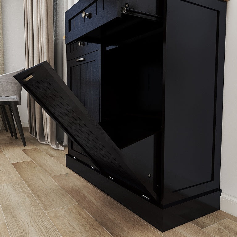 Two Drawers and Two-Compartment Tilt-Out Trash Cabinet Kitchen Trash Cabinet-Black