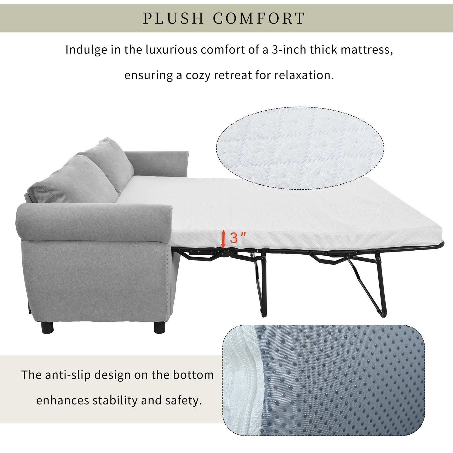 U_Style 80.7'' 2-in-1 Sofa Bed Sleeper with Large Memory Mattress(63''*70.9*3.3 inch), for Living Room Spaces Bedroom