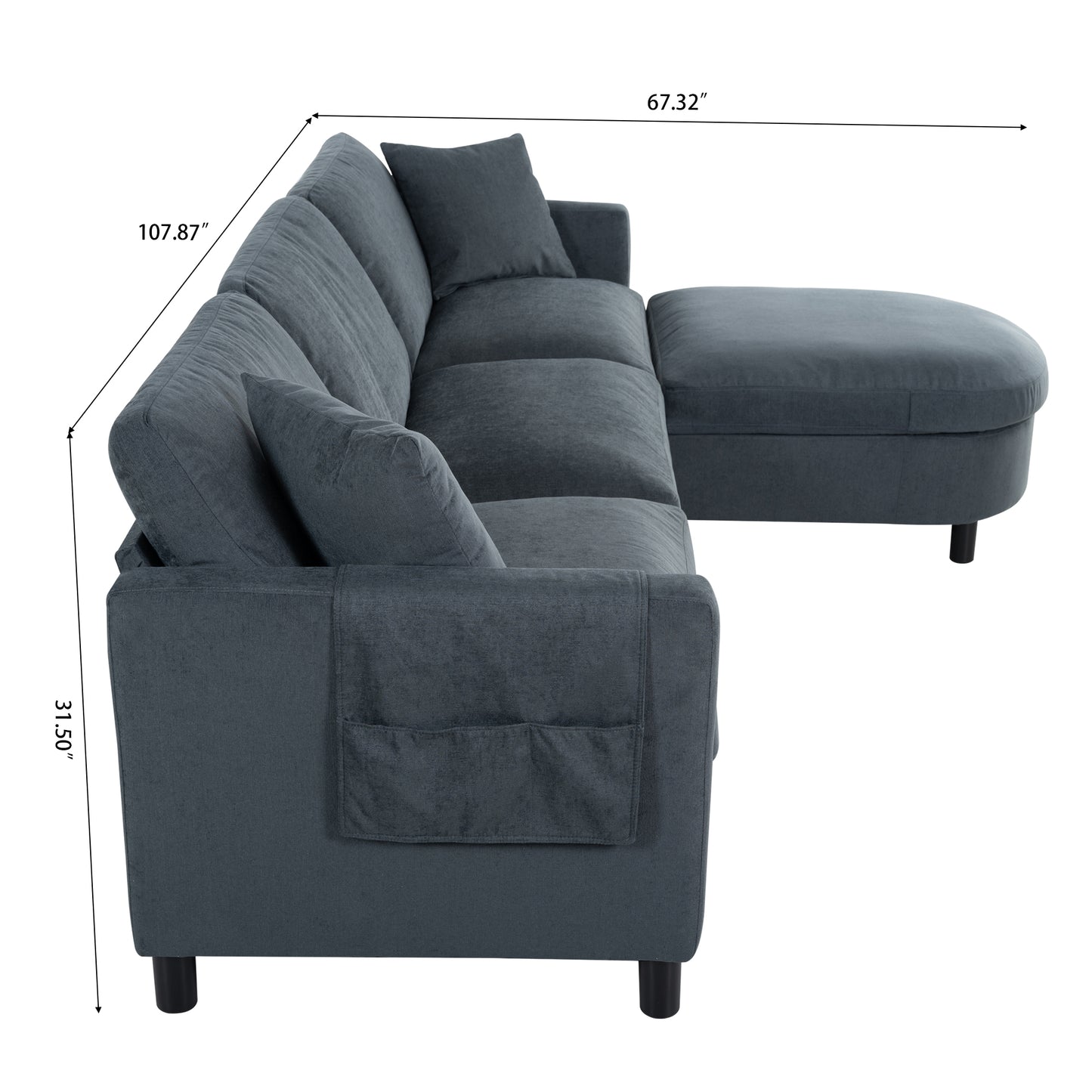 107.87'Sectional Sofa Couch With 1 Ottoman,Seat Cushion and Back Cushion Removable