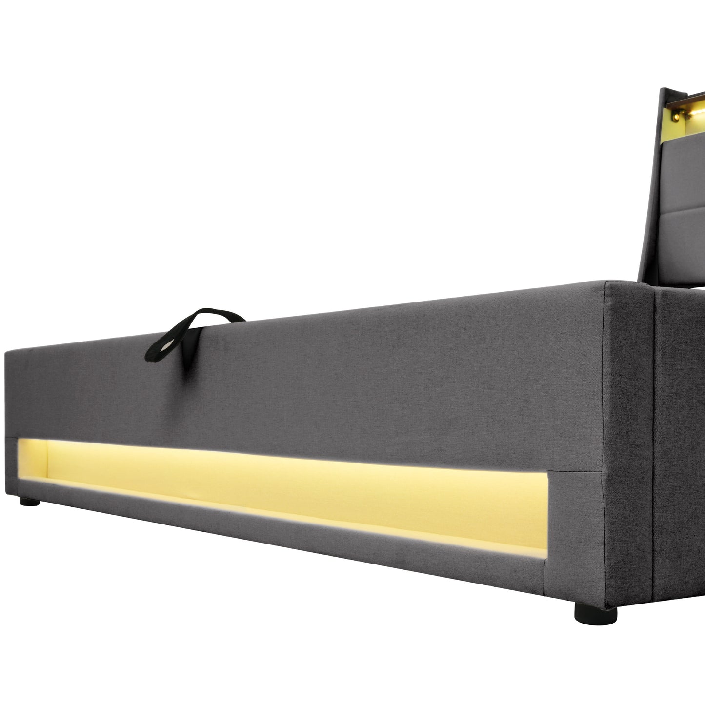 Queen size Upholstered Platform bed with a Hydraulic Storage System, LED and USB Charging, Grey (without mattress)