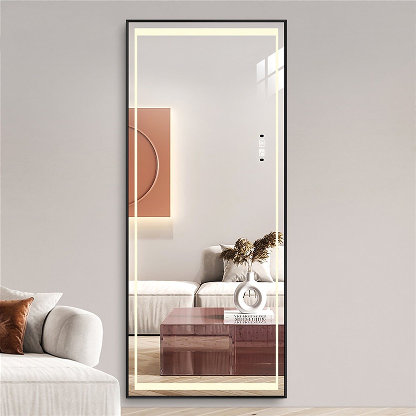 Full Length Mirrors Intelligent Human Body Induction Mirror LED Aluminum Floor Mirrors Stand Full Body Dressing Bedroom,Living Room,Dressing Room Hotel Mirror Big Size Safe Touch Button