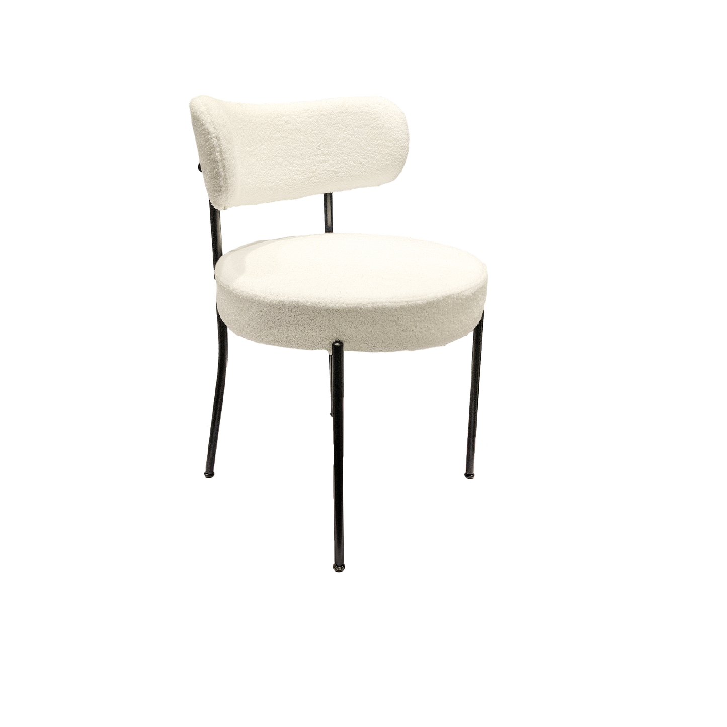 White Dining Chairs Set of 4, Mid-Century Modern Dining Chairs, Kitchen Dining Room Chairs, Curved Backrest Round Upholstered Boucle Dining Chair with Black Metal Legs