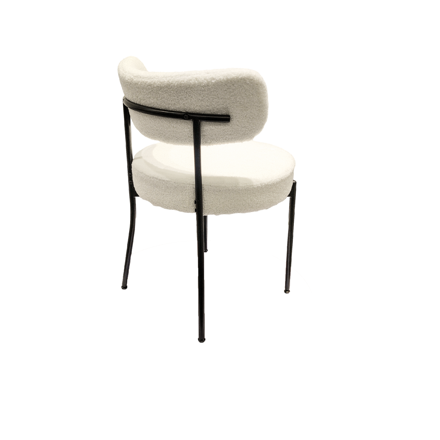 White Dining Chairs Set of 4, Mid-Century Modern Dining Chairs, Kitchen Dining Room Chairs, Curved Backrest Round Upholstered Boucle Dining Chair with Black Metal Legs