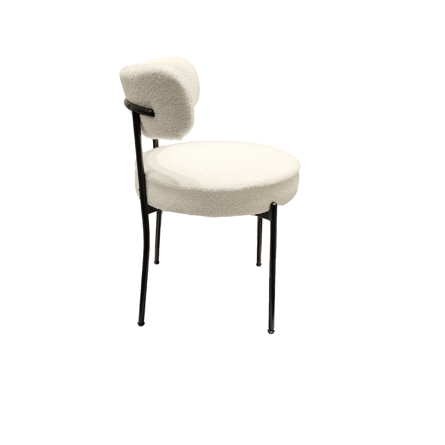 White Dining Chairs Set of 4, Mid-Century Modern Dining Chairs, Kitchen Dining Room Chairs, Curved Backrest Round Upholstered Boucle Dining Chair with Black Metal Legs