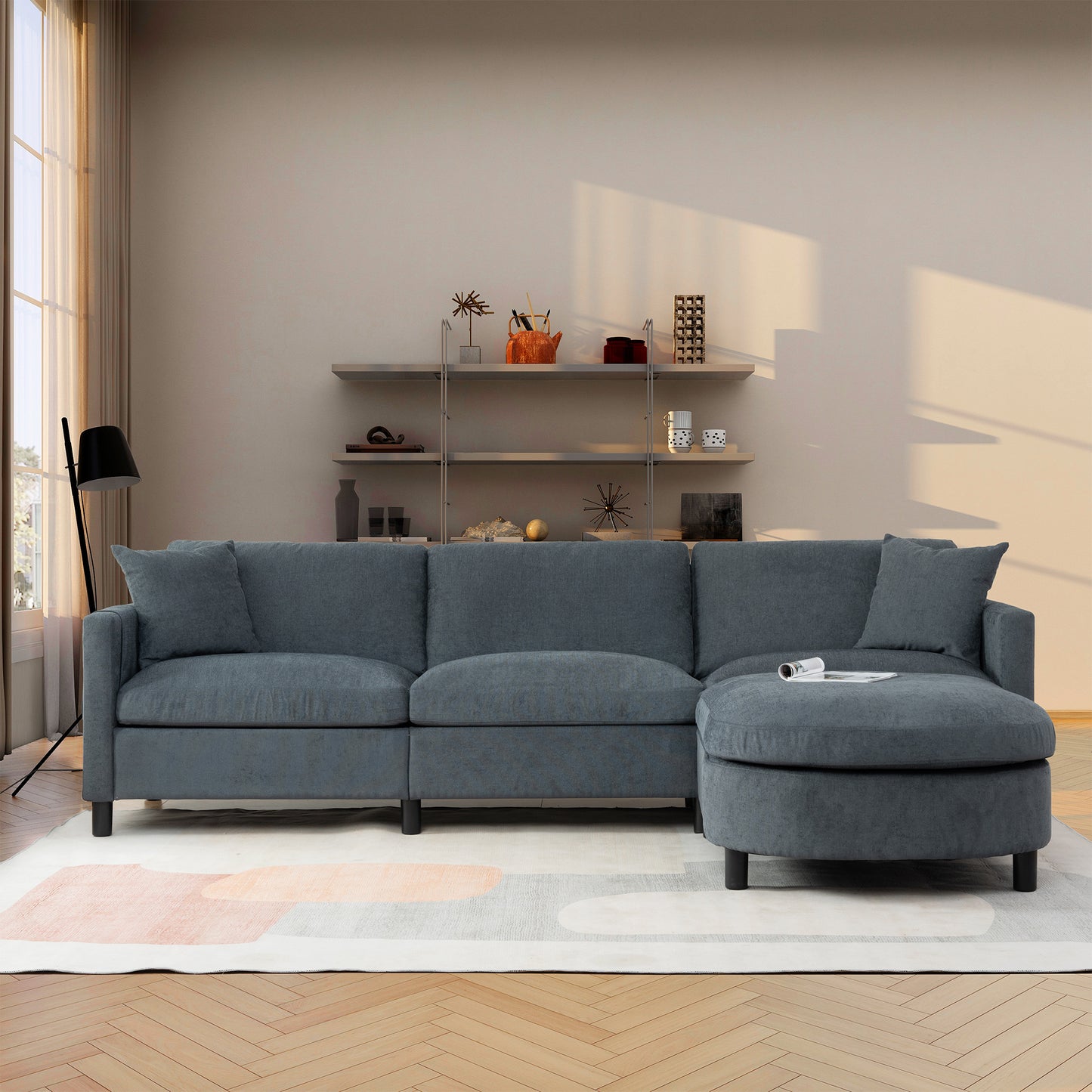 107.87'Sectional Sofa Couch With 1 Ottoman,Seat Cushion and Back Cushion Removable