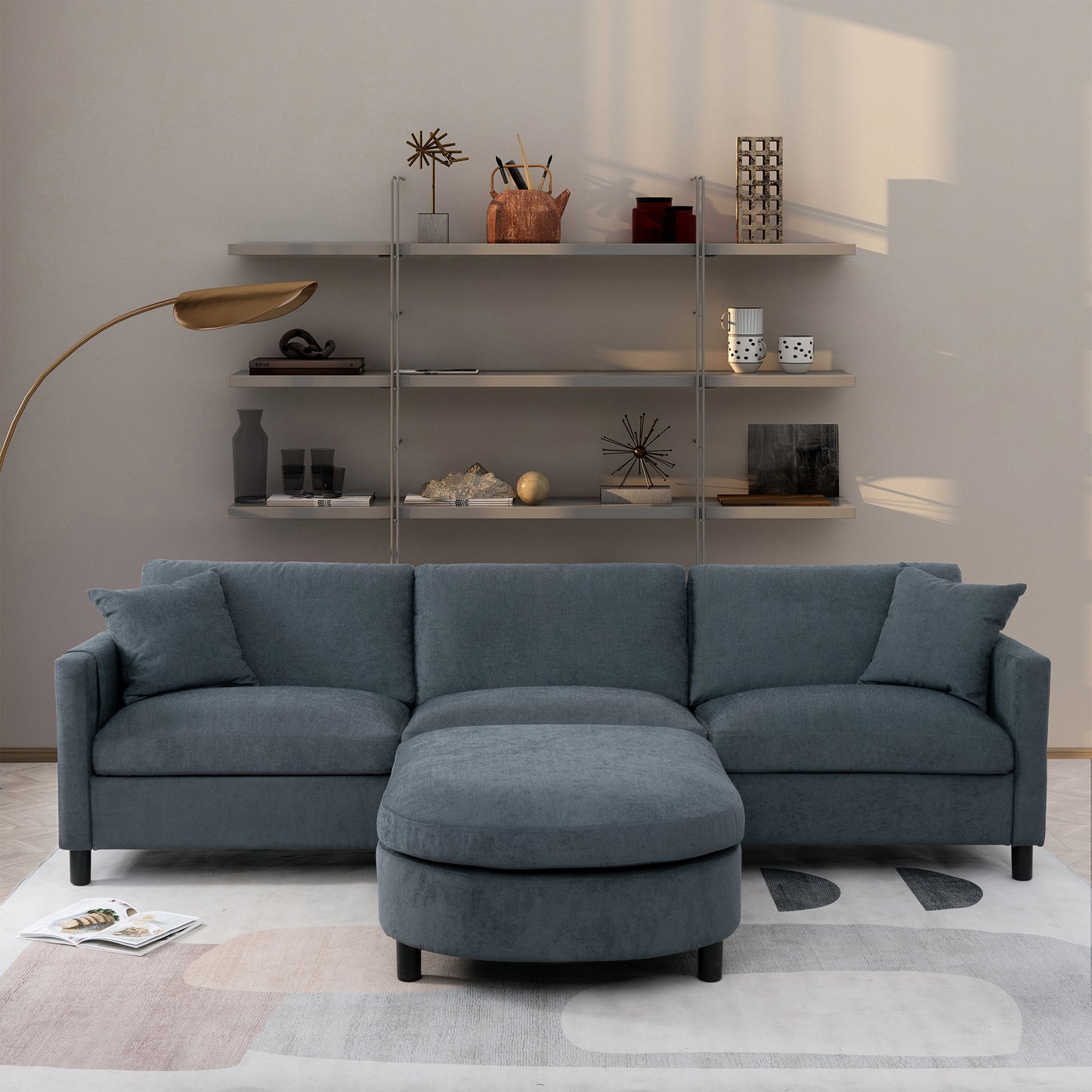 107.87'Sectional Sofa Couch With 1 Ottoman,Seat Cushion and Back Cushion Removable