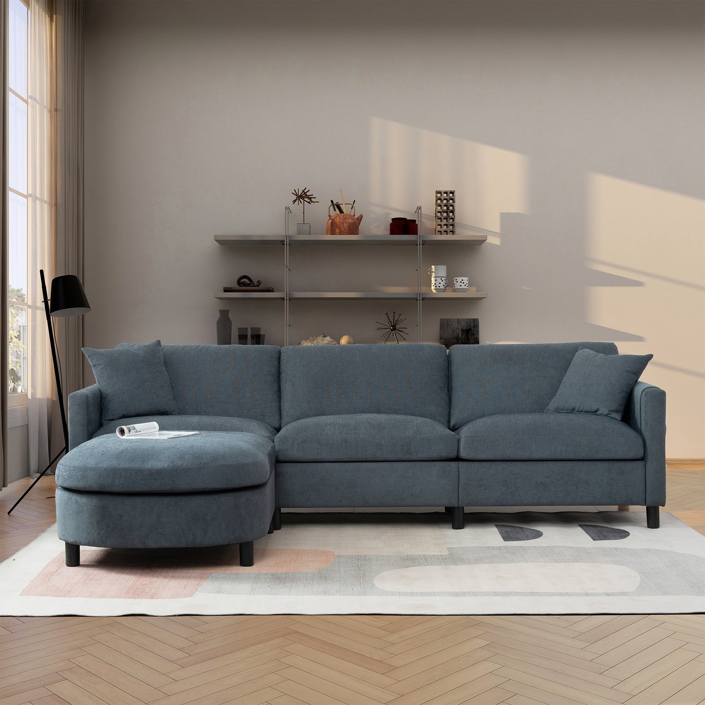 107.87'Sectional Sofa Couch With 1 Ottoman,Seat Cushion and Back Cushion Removable