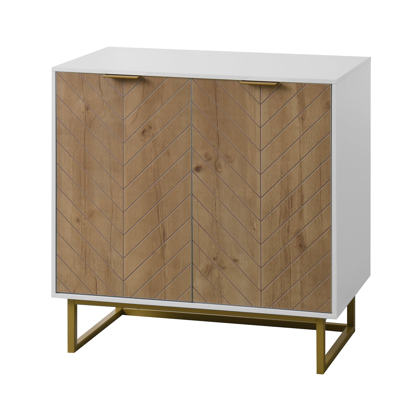 White and Gold Storage Cabinet with 2 Doors, Modern Buffet Sideboard Cabinet, Kitchen Buffet Cabinet with Storage Sideboard Buffet for Living Room