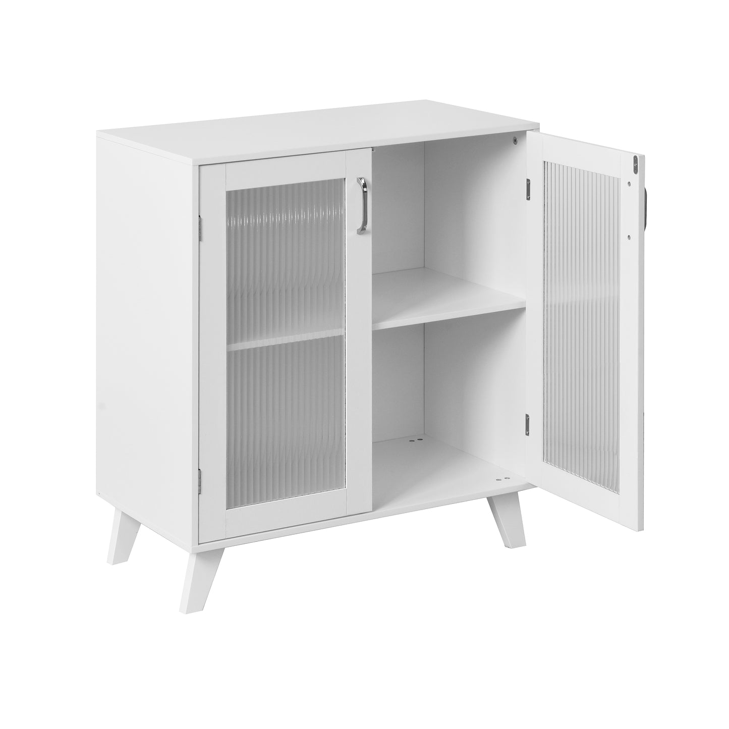 Modern Bathroom Cabinet Storage Organizer with 2 Glass Doors and Adjustable Shelf White