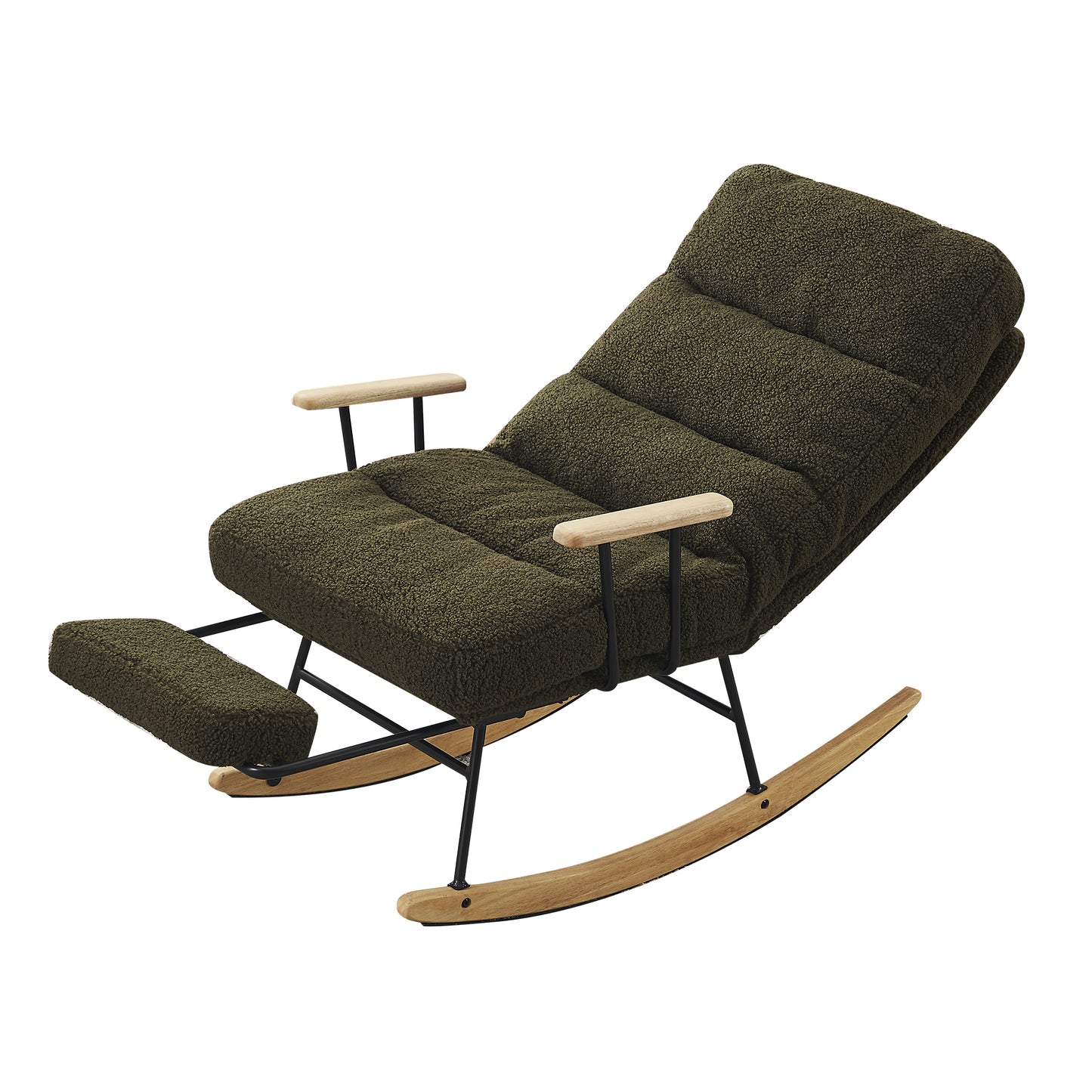 Modern Teddy Gliding Rocking Chair with High Back, Retractable Footrest, and Adjustable Back Angle for Nursery, Living Room, and Bedroom, Green