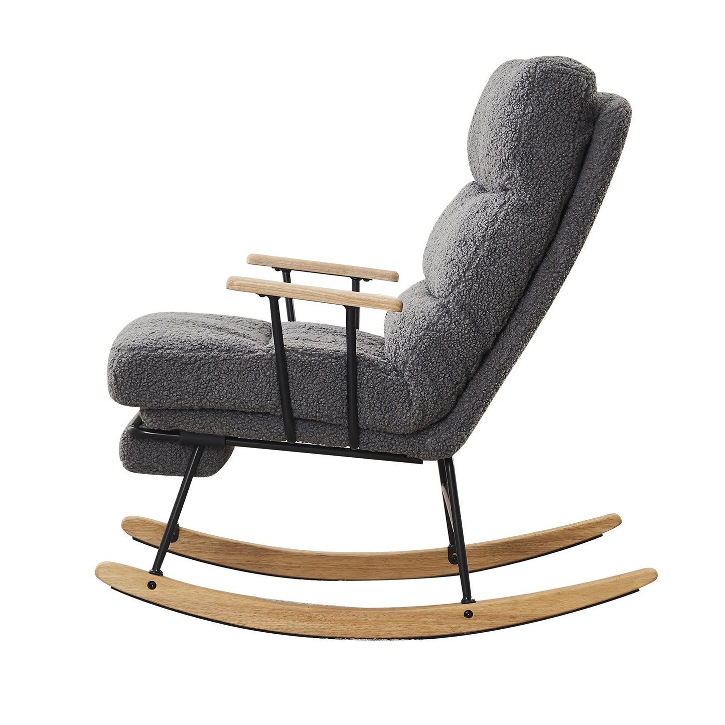 Modern Teddy Gliding Rocking Chair with High Back, Retractable Footrest, and Adjustable Back Angle for Nursery, Living Room, and Bedroom, Gray