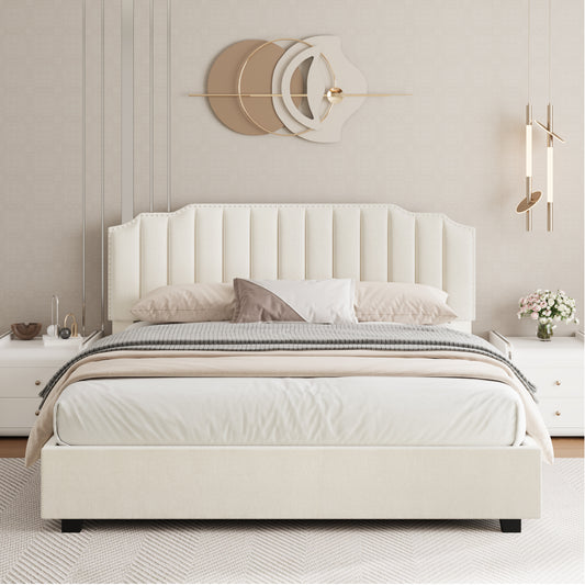 LIFT UP VELVET BEIGE QUEEN SIZE BED