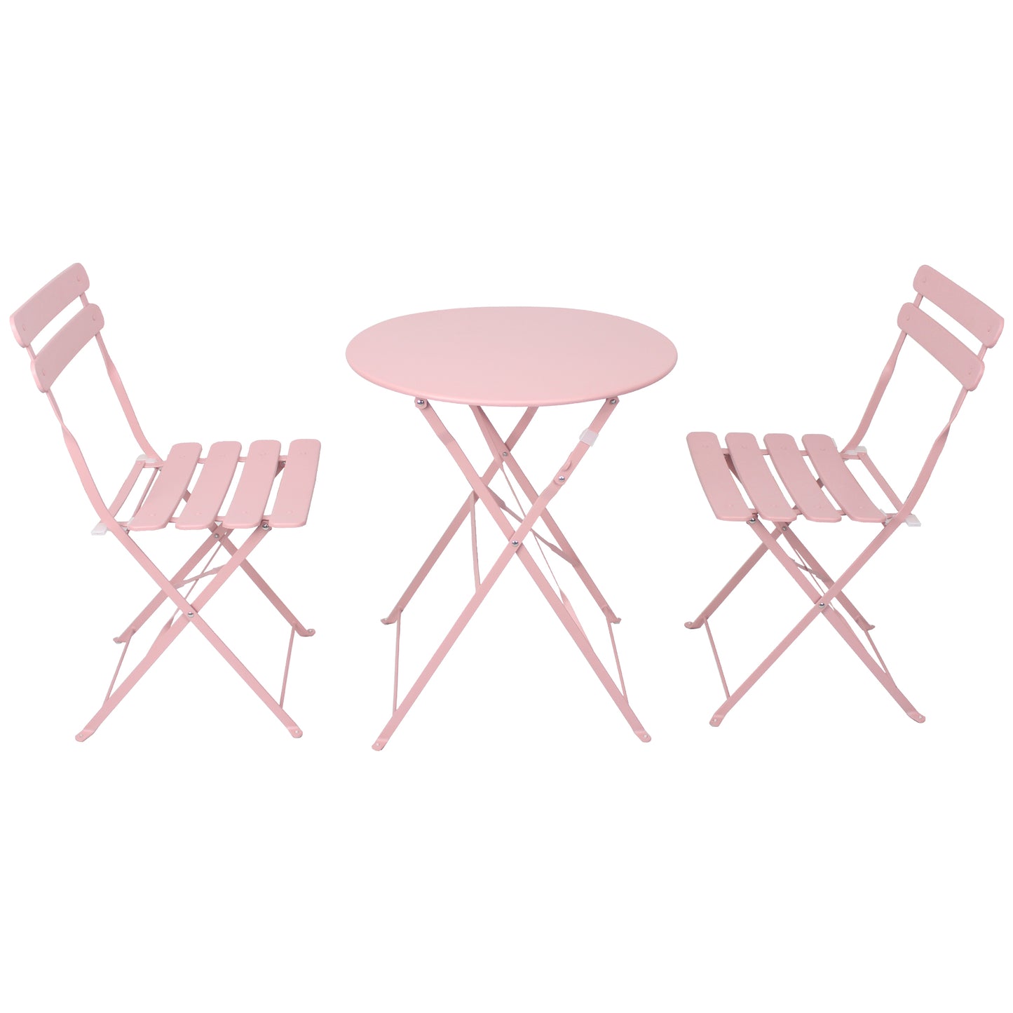 3 Pieces Patio Bistro Balcony Metail Chair Table Set-Pink