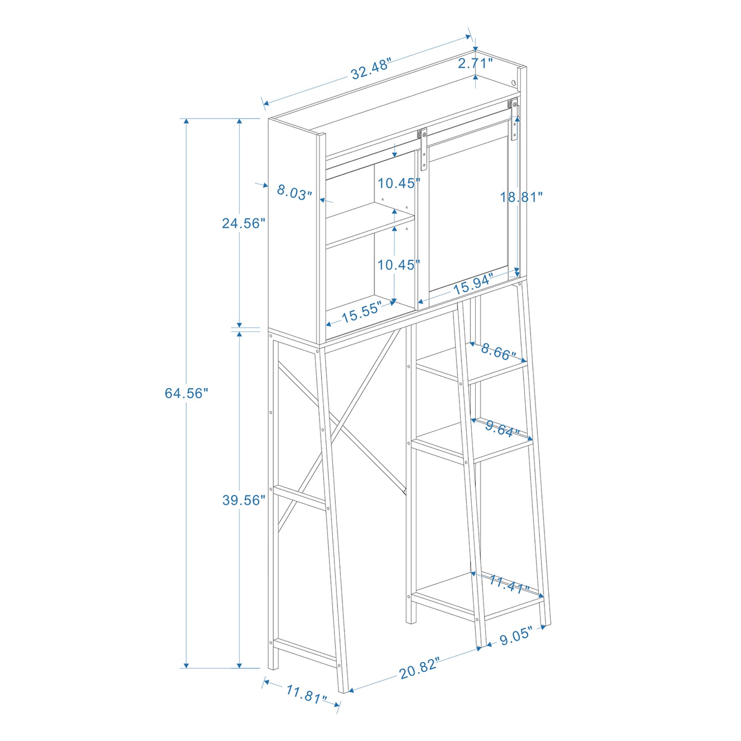 Over The Toilet Storage Cabinet, Bathroom Shelves Over Toilet with Sliding Barn Door,Adjustable Shelves and Side Storage Rack-White