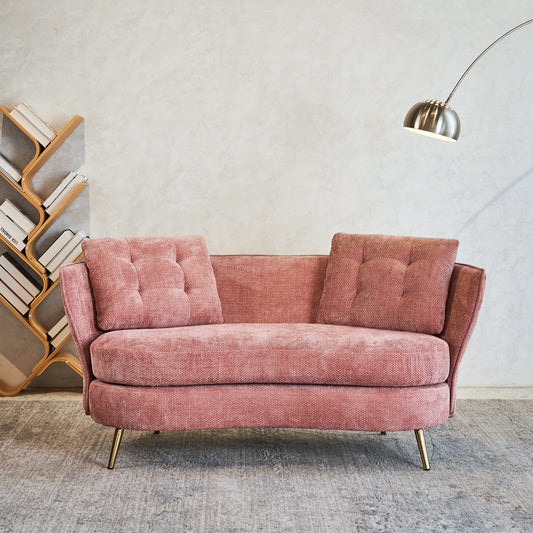 （缺货）Polyester fiber Loveseat Sofa Chair Upholstered Couch with Golden Metal Legs Club Two-Seat Sofa for Living Reading Room Bedroom Apartment Small Space Dorm,Pink