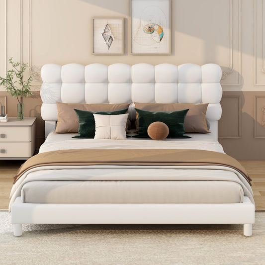 Full Size Upholstered Platform Bed with Soft Headboard,Beige