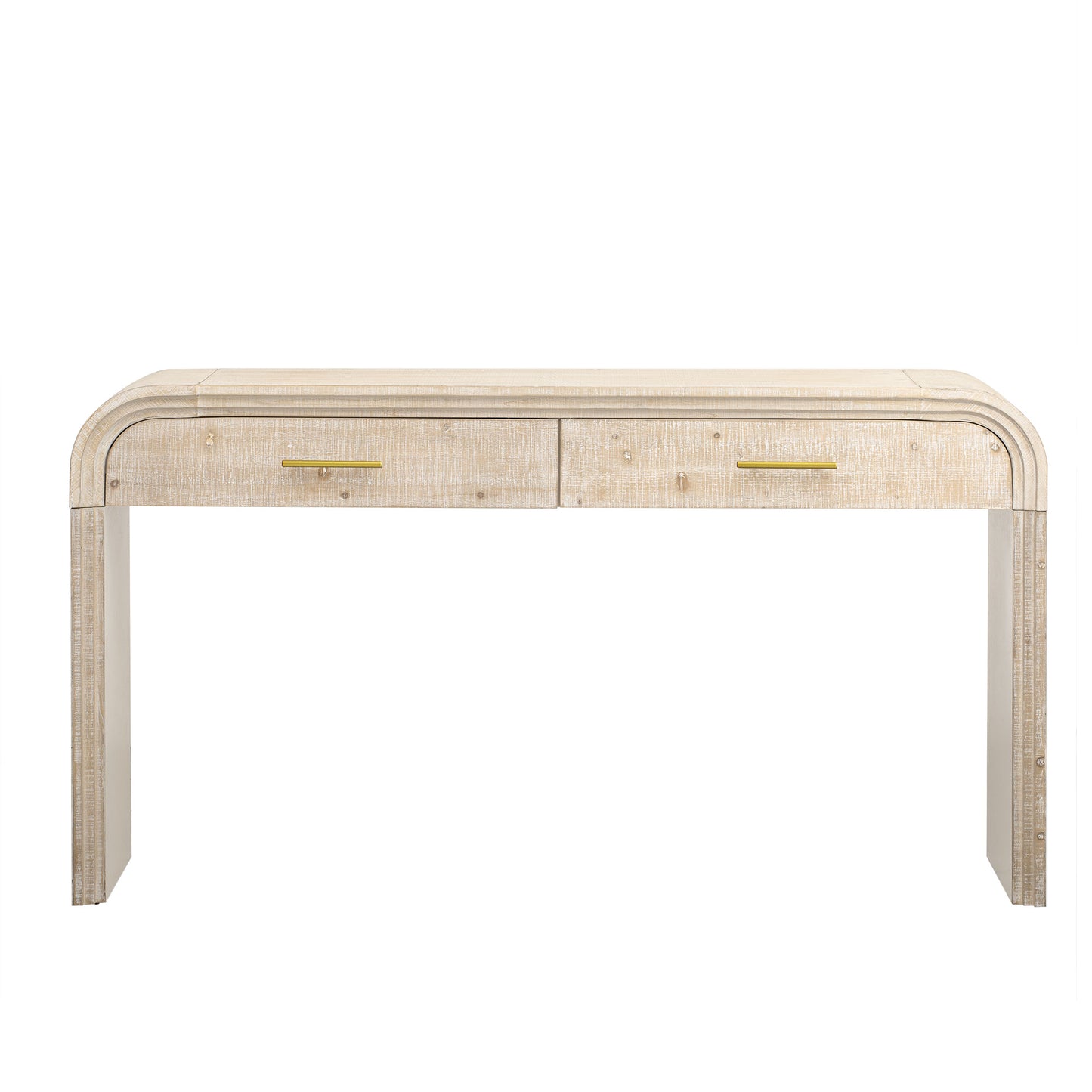 TREXM Unique Retro Silhouette Console Table with Open Style, Two Top Drawers for Entrance, Dinning Room, Living Room (Natural Wood Wash)