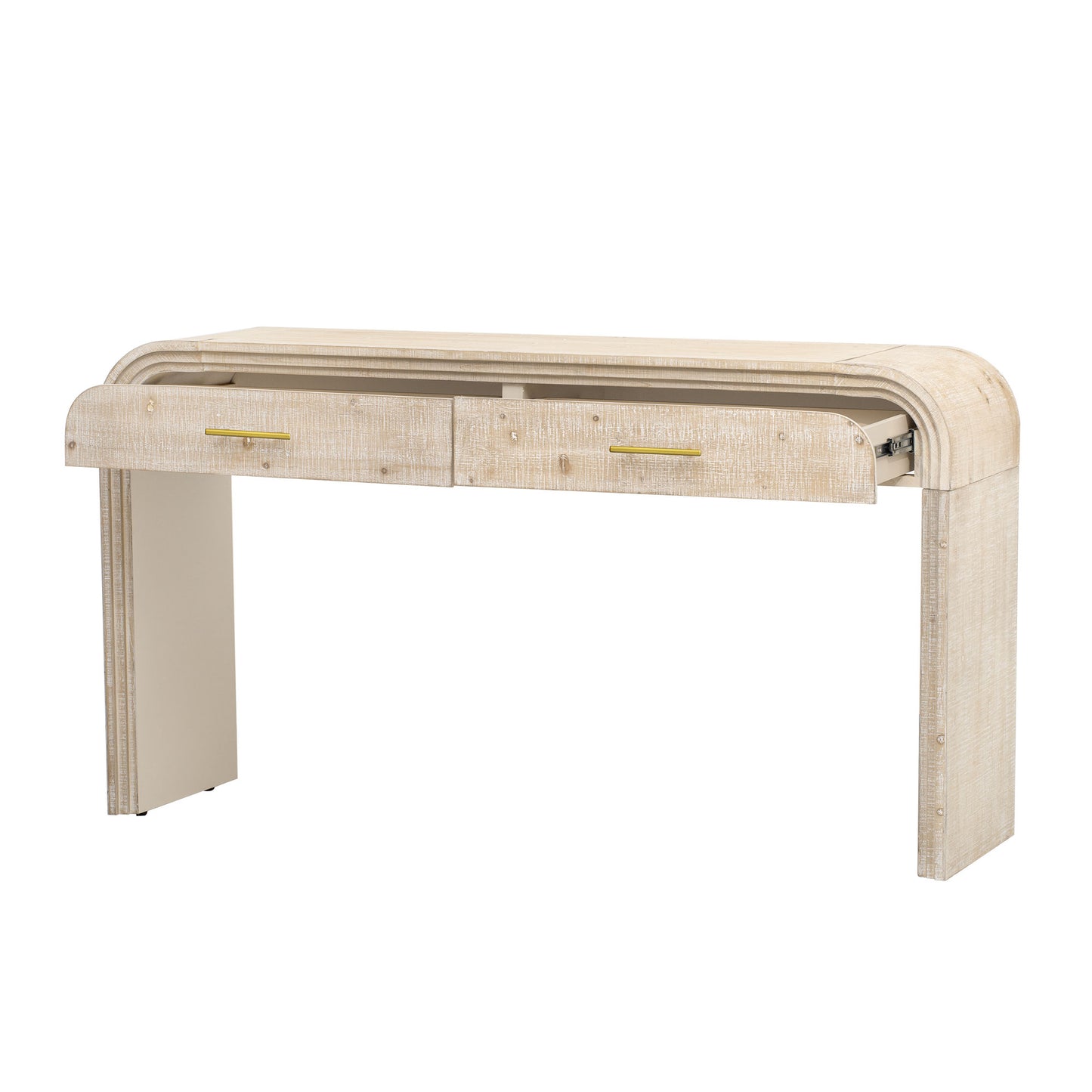 TREXM Unique Retro Silhouette Console Table with Open Style, Two Top Drawers for Entrance, Dinning Room, Living Room (Natural Wood Wash)