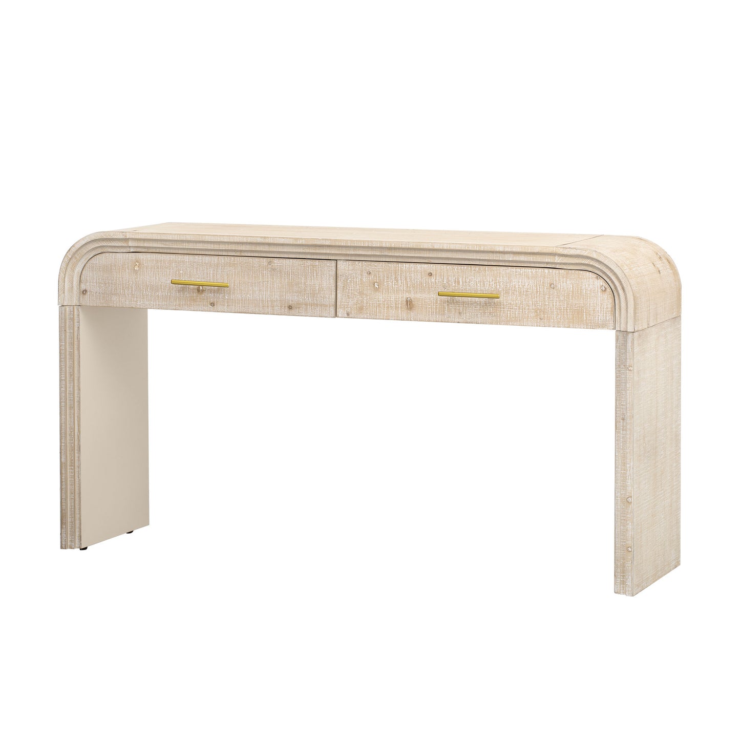 TREXM Unique Retro Silhouette Console Table with Open Style, Two Top Drawers for Entrance, Dinning Room, Living Room (Natural Wood Wash)