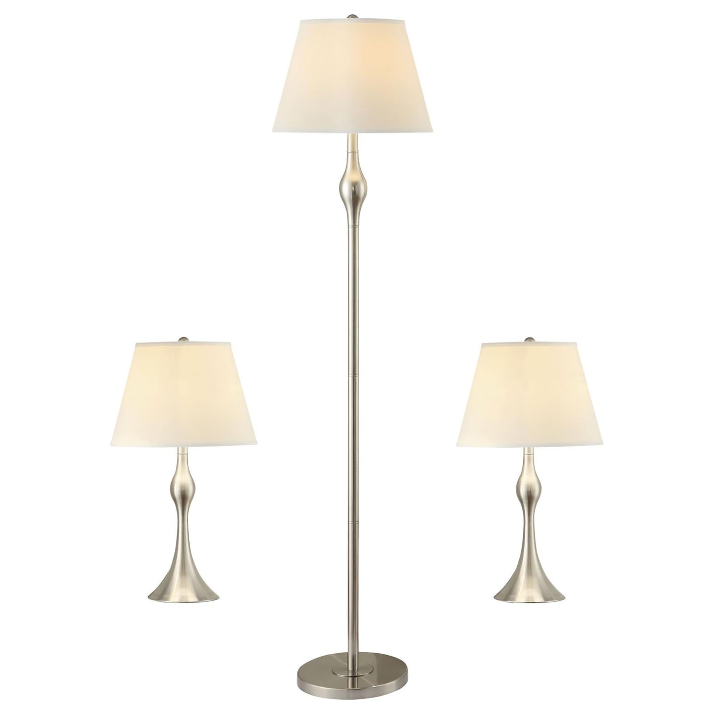 Beige and Brushed Nickel 3-Piece Lamp Set