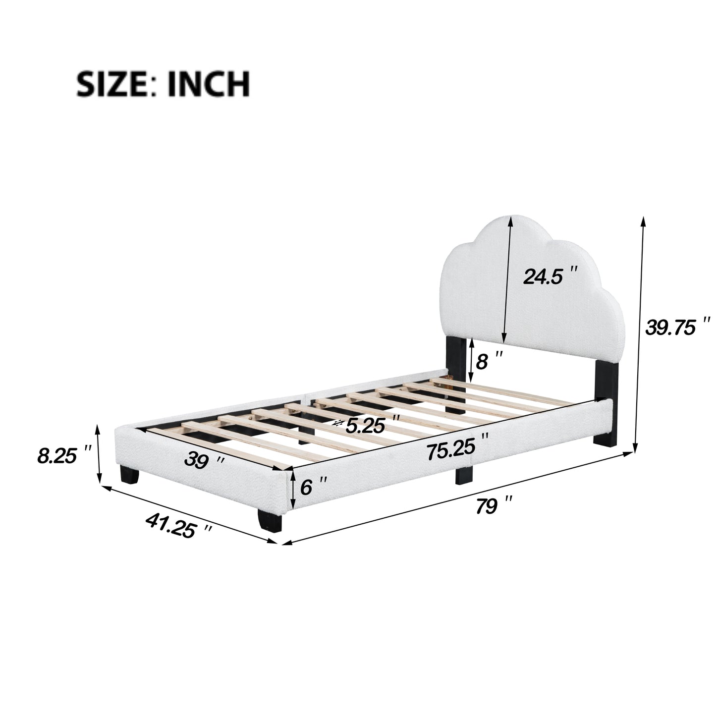 Twin Size Upholstered Boucle Fabric Platform Bed with Cloud-Shaped Headboard