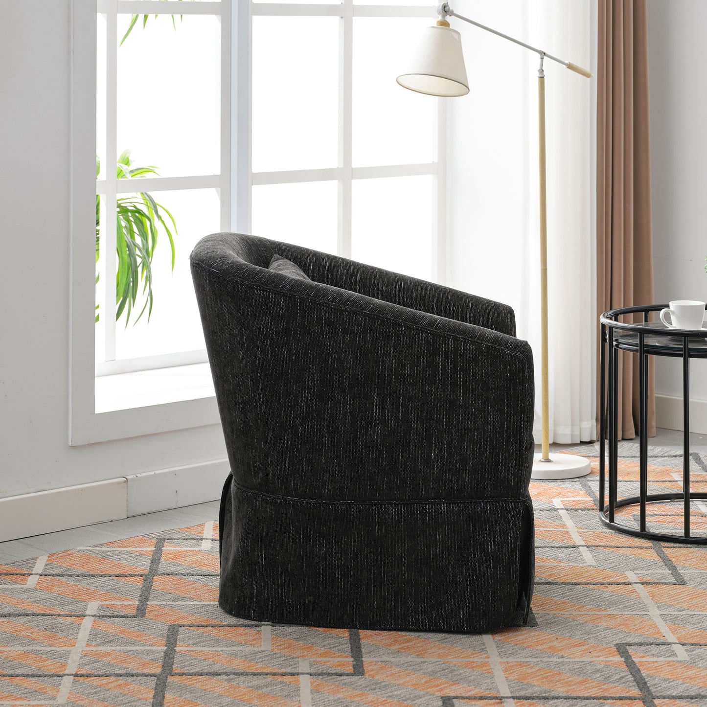 360-degree Swivel Accent Armchair Linen Blend BLACK