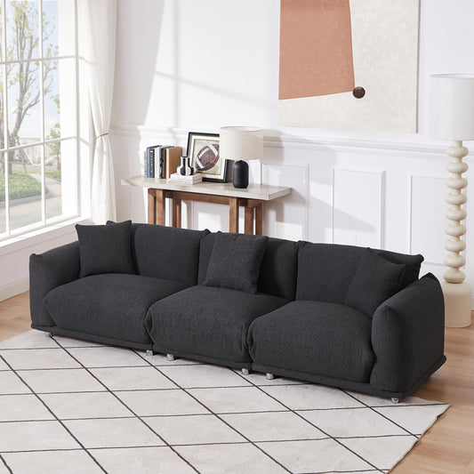 Originality Shapes Black Lambswool Sherpa 4 Seater Sofa With Metal Legs, Solid Wood Frame Couch with 3 Pillows, Linear and Modular Version Design, Possibility Combined Armchair Current Style