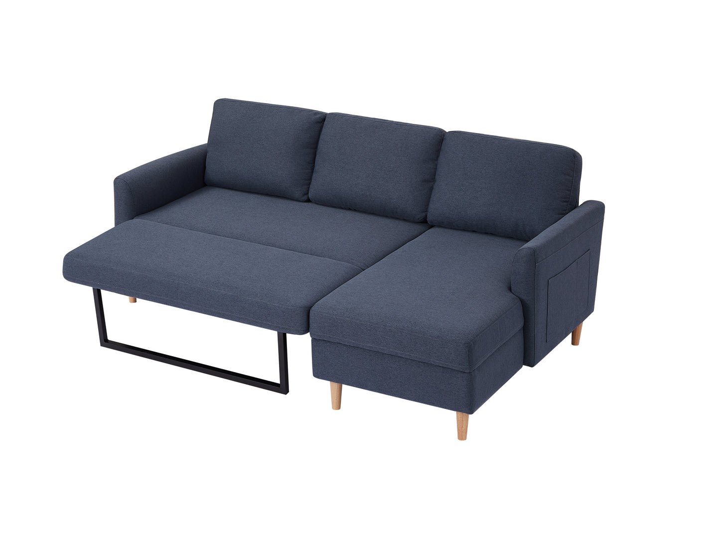 Adjustable L-Shaped Sofa Bed With Chaise Blue-grey, Upholstered Fabric Sleeper Sectional Sofa with Chaise Modern Craftsmanship Fashion Sofa Set, Apartment Living Room Sofa with for Small Space