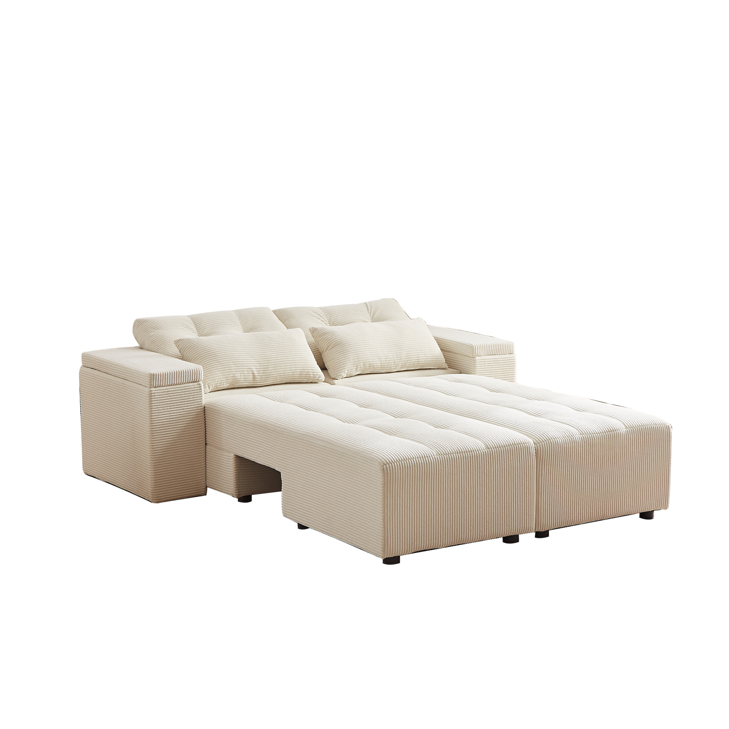 Convertible 3 in 1 Sleeper Sofa and Sectional Sofa with 4 Storage Space for Living Room,Corduroy Couch With 4 pillows,Corduroy