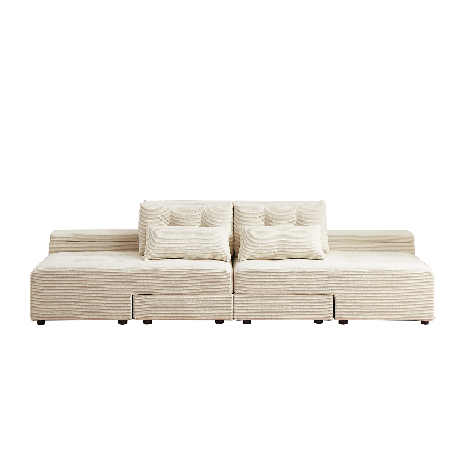 Convertible 3 in 1 Sleeper Sofa and Sectional Sofa with 4 Storage Space for Living Room,Corduroy Couch With 4 pillows,Corduroy