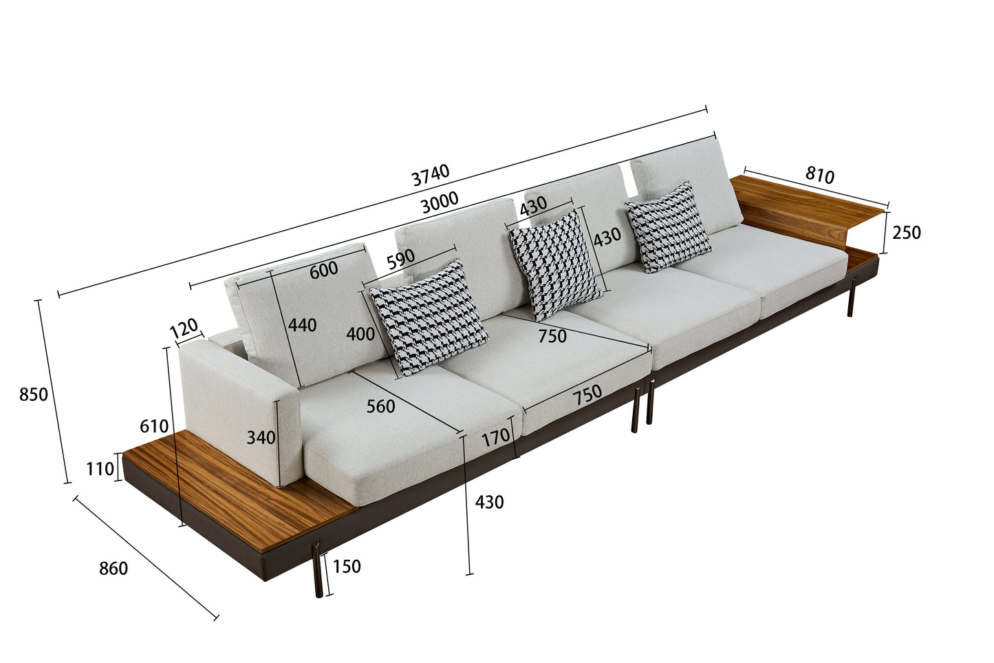 Luxury sofa/Fabric sofain Living Room Left and Right Interchangeable/four seat sofa/off-white