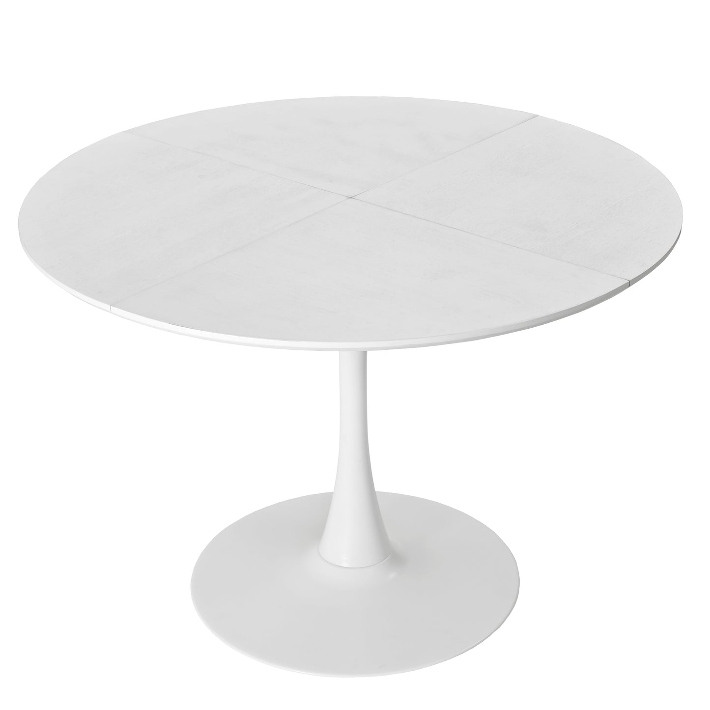 （9-18 9-25到货）47.24"Modern Round Dining Table,Four Patchwork Tabletops with White Color Solid Wood Grain Table Top,Metal Base Dining Table, End Table Leisure Coffee Table