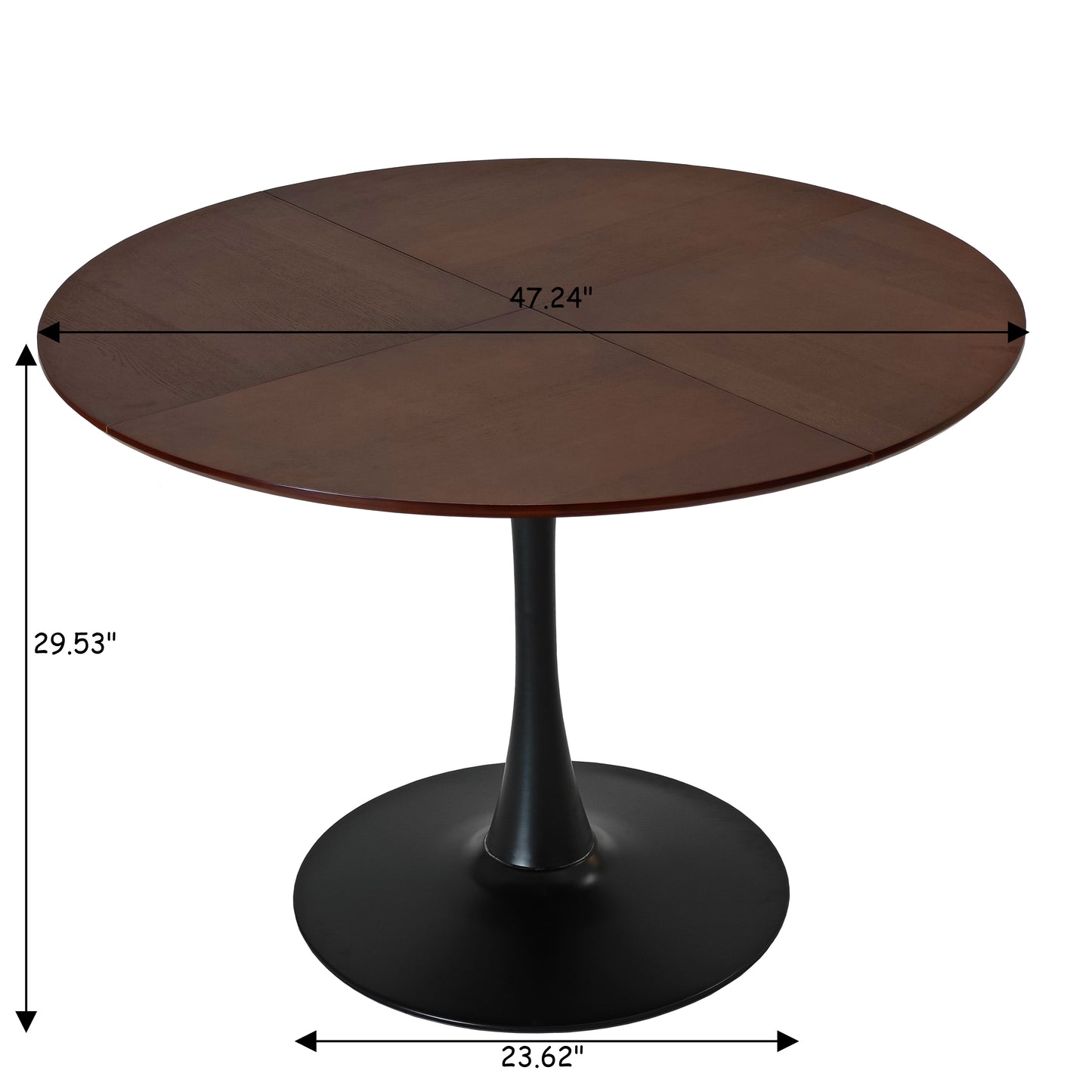 47.24"Modern Round Dining Table,Four Patchwork Tabletops with OAK Color Solid Wood Grain Table Top,Metal Base Dining Table, End Table Leisure Coffee Table