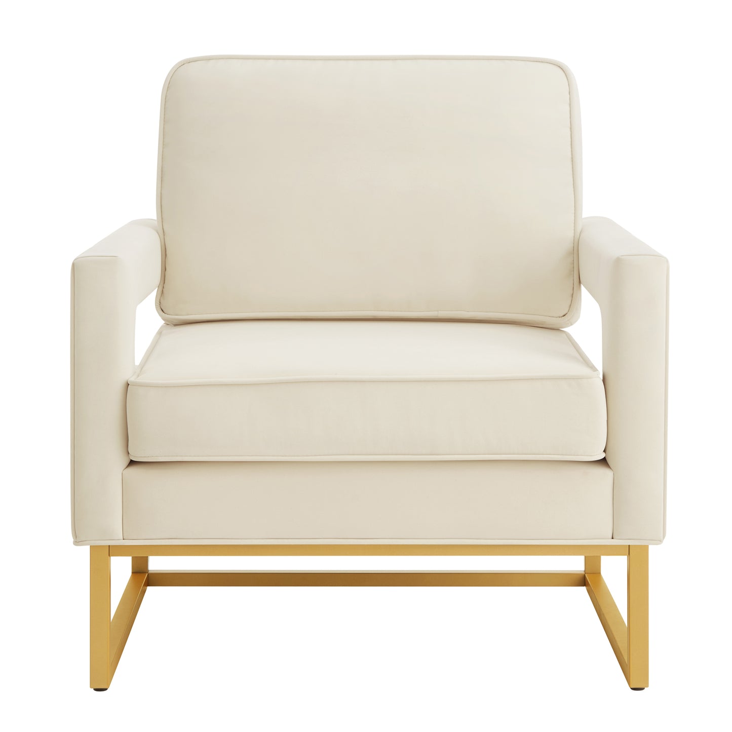 Modern Style Accent Chair with Gold Metal Base , Velvet Upholstered Leisure Chair with Open Armrest, Armchair, Cream