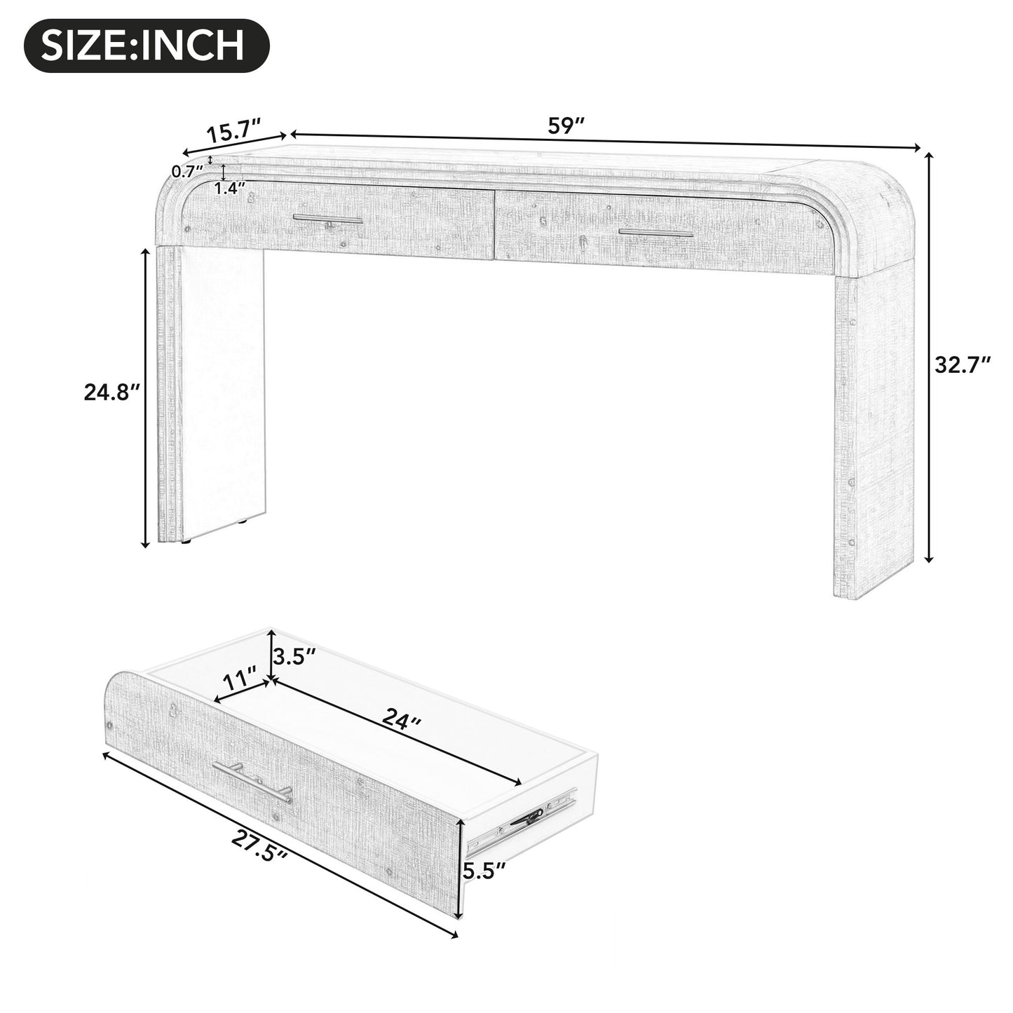 TREXM Unique Retro Silhouette Console Table with Open Style, Two Top Drawers for Entrance, Dinning Room, Living Room (Natural Wood Wash)