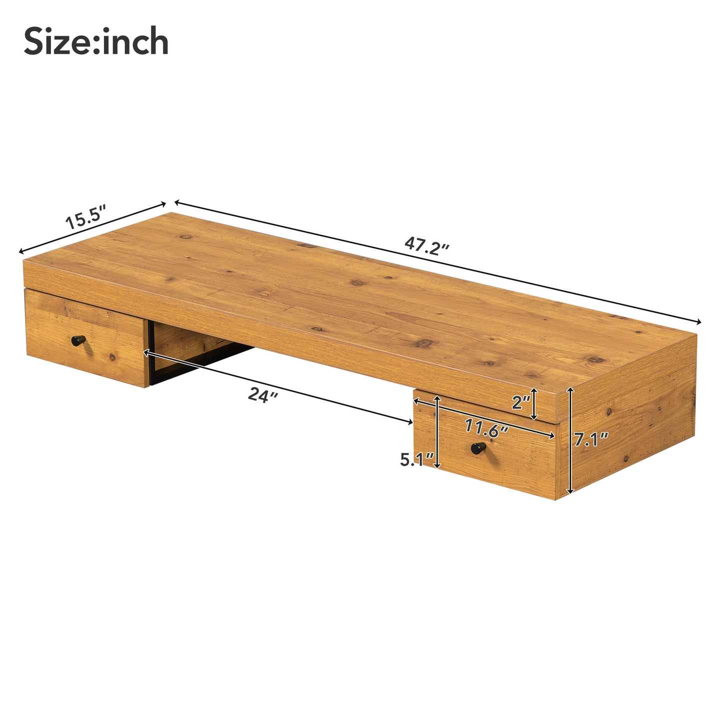 GO 47.2" Wall-mounted Vanity Desk, Floating Vanity Shelf with Drawers, Dressing Table With Wooden Sticker,Computer Table Desk, Home Office Desk, Natural