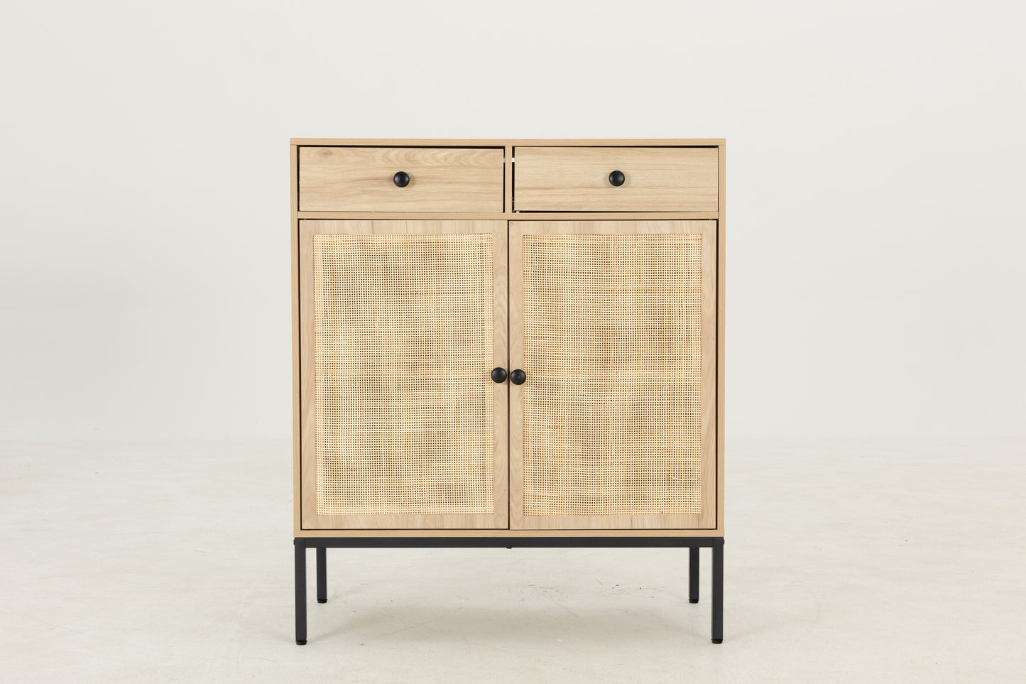 （缺货）Set of 2 Sideboard Cabinet with Handmade Natural Rattan Doors and Drawers, Rattan Cabinet Console Table Buffet Cabinet, for Kitchen, Living Room, Hallway, Entryway, Natural