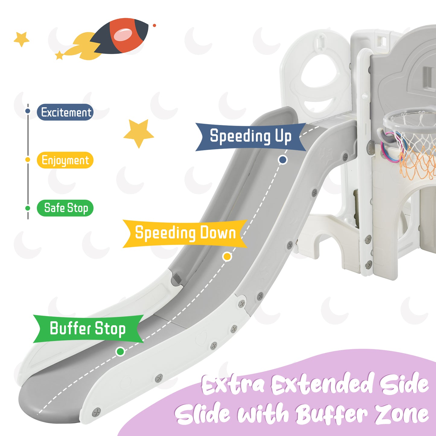 Kids Slide Playset Structure 9 in 1, Freestanding Spaceship Set with Slide, Arch Tunnel, Ring Toss, Drawing Whiteboardl and Basketball Hoop for Toddlers, Kids Climbers Playground