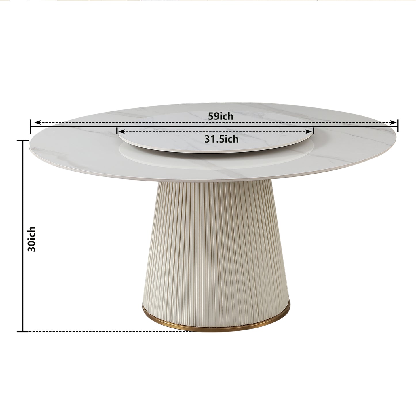 59"Modern Sintered stone dining table with 31.5" round turntable for 8 person with wood and metal exquisite pedestal