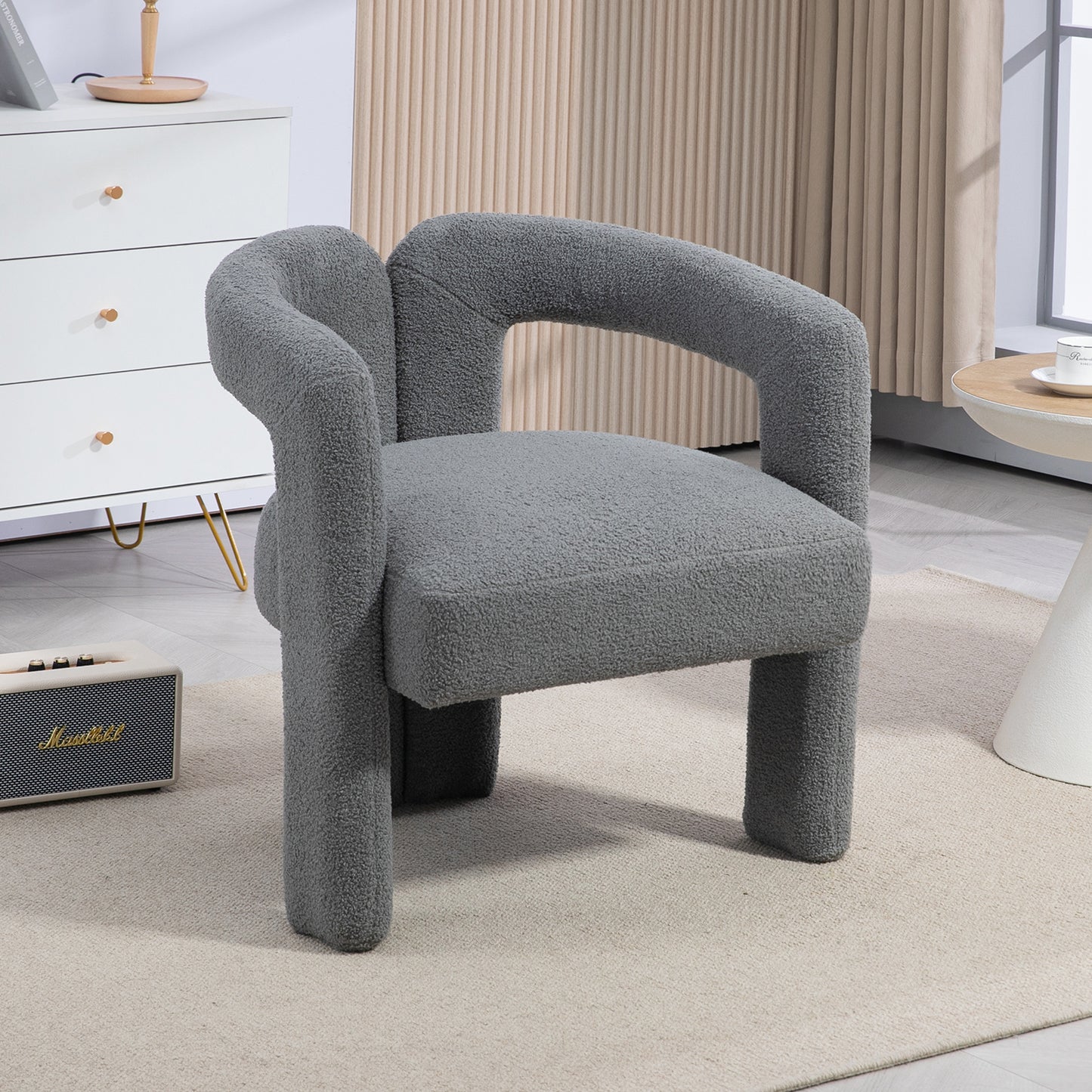 Teddy fabric modern design dining chair,open-Back ,modren kitchen armchair for Dinging Room(GREY)