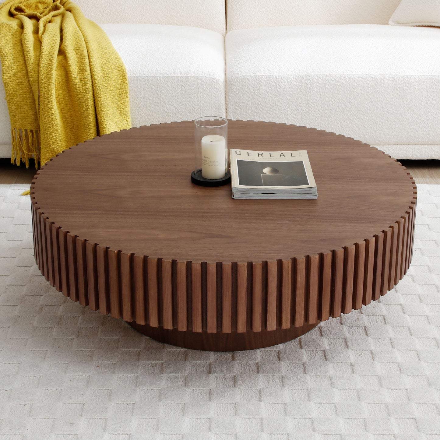 （预计12.25-1.01到货）39.37'' Round MDF Coffee Table Mid Century Modern Coffee Table Unique Coffee Table for Living Room Furniture, Tea Table WALNUT