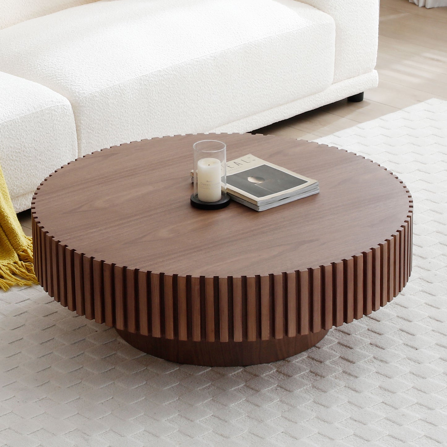 （预计12.25-1.01到货）39.37'' Round MDF Coffee Table Mid Century Modern Coffee Table Unique Coffee Table for Living Room Furniture, Tea Table WALNUT