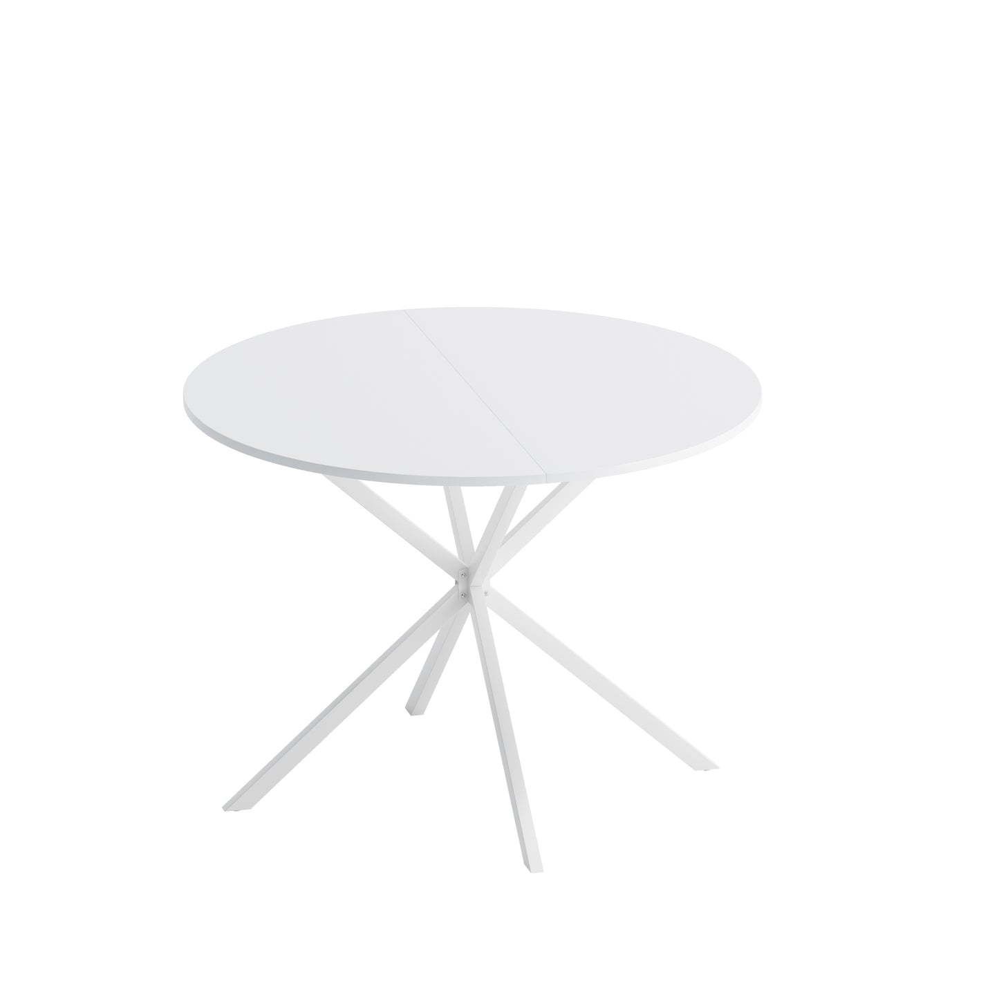 42.13'' Modern Cross Leg Round Dining Table, White Top Occasional Table, Two Piece Removable Top, Matte Finish Iron Legs